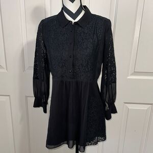 REBECCA MINKOFF Elegant Black Lace Tunic Blouse